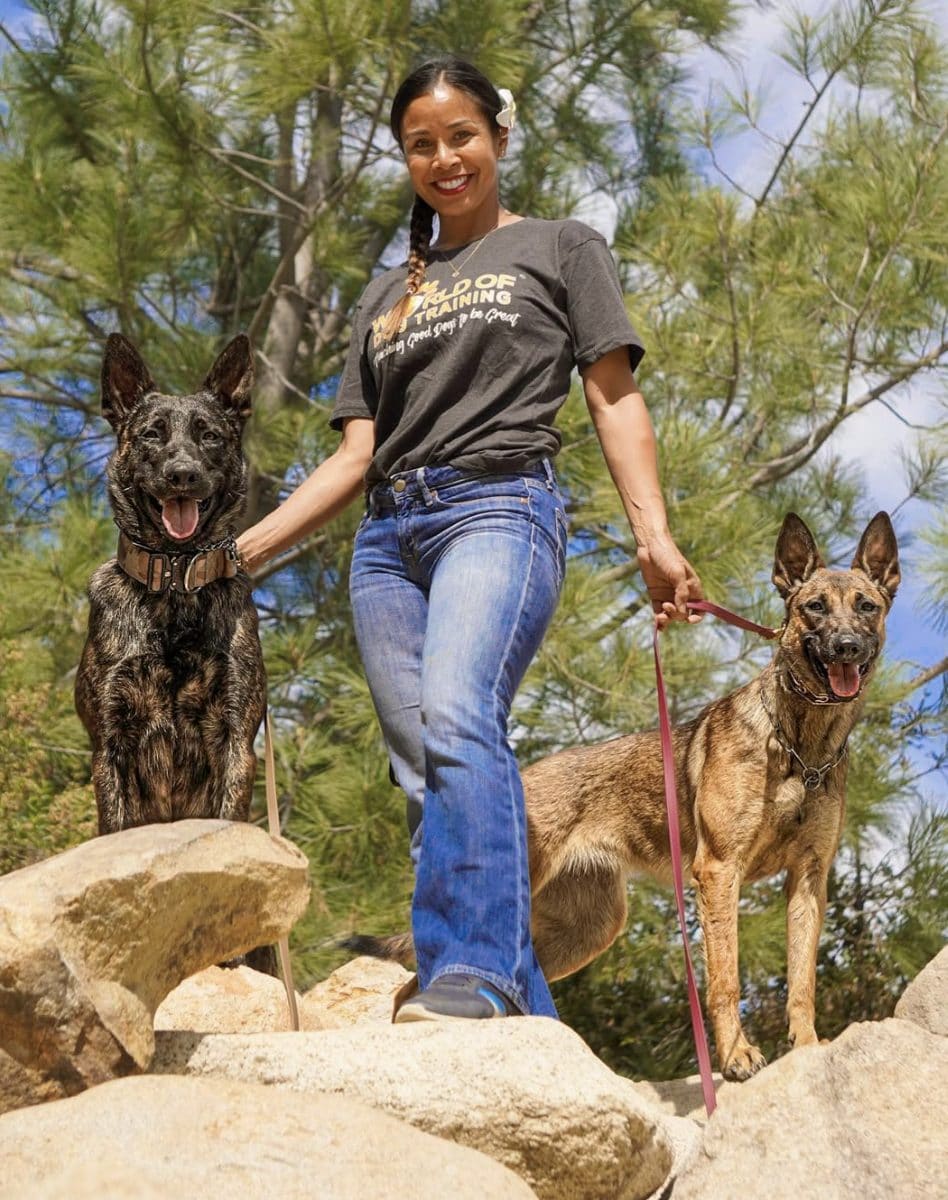 Kim working a dog on a long line